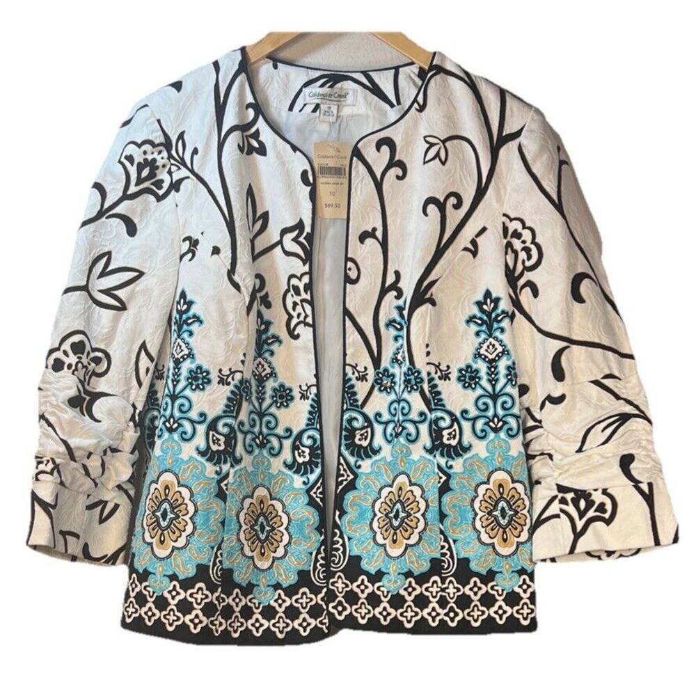 Coldwater Creek Jacket NWT sequin Embellished Boho Art Floral Crochet Size 10